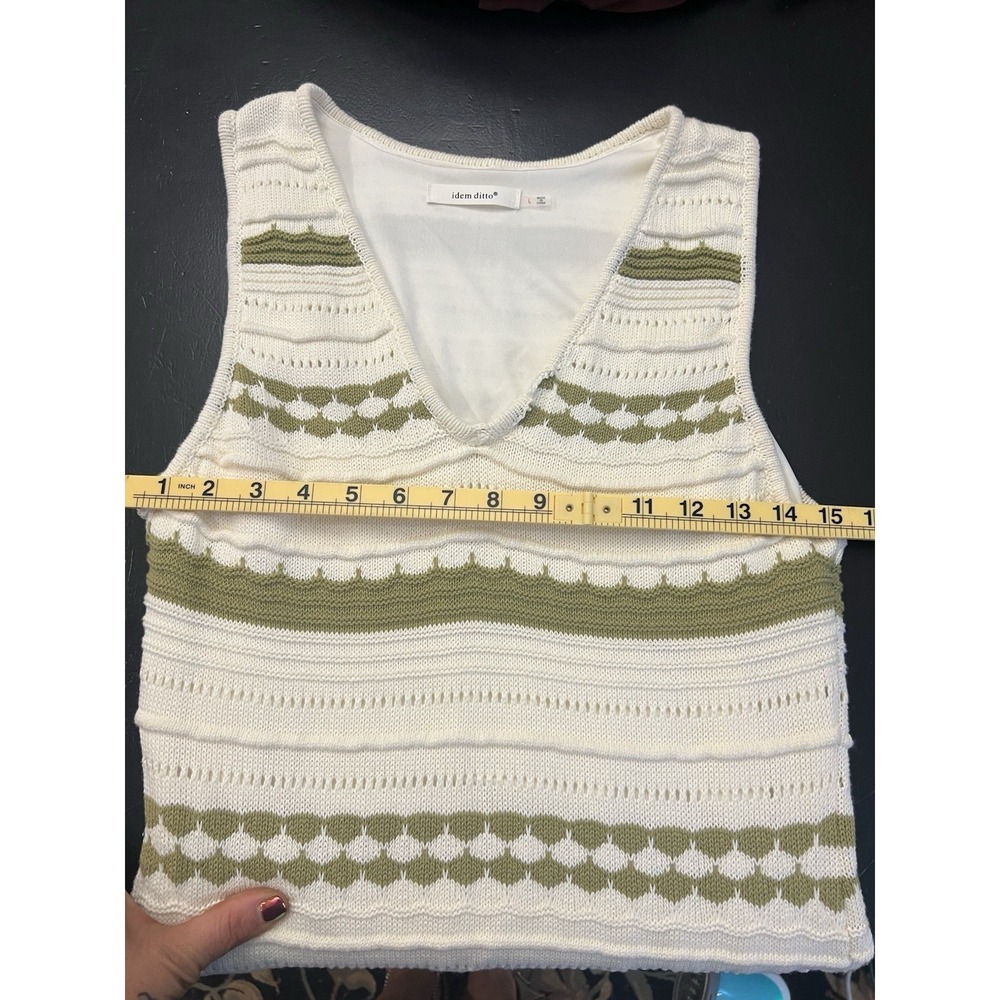idem ditto Cream Olive Green Crochet Maxi Dress Sz L Boho Western Cottage As Is - Picture 9 of 14